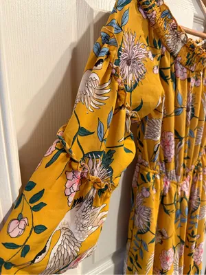 Flying Tomato Mustard Floral Jumpsuit with Floral & Crane Print thumbnail 3