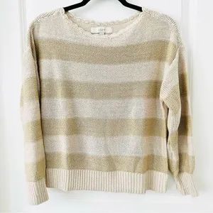 LOFT Tan Stripe Sweater Sz Small thumbnail 1