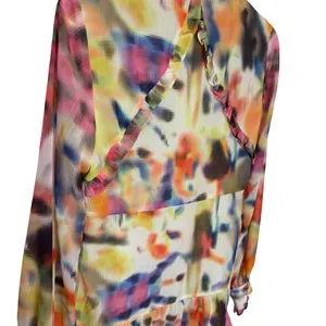 ✨🎨 ALEXIS Multicolor Abstract Ruffle Peplum V-Neck Mini‎ Dress XS 🎨✨ thumbnail 3