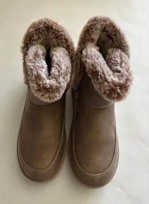 Skechers Plush-Collar Ankle Booties in Taupe thumbnail 1