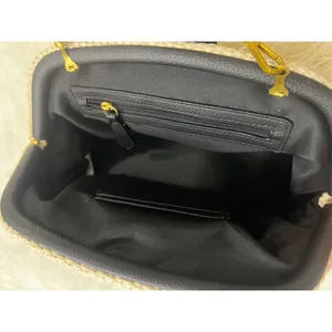 Free Assembly NWT Woven Raffia Clutch Shoulder Bag Cream Black Gold Hardware thumbnail 5