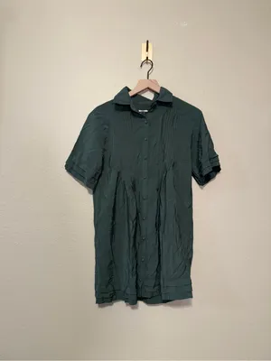 Anthropologie Pilcro Olive Green Short Sleeve Pintuck Tunic Shirt Dress Size Sm thumbnail 3