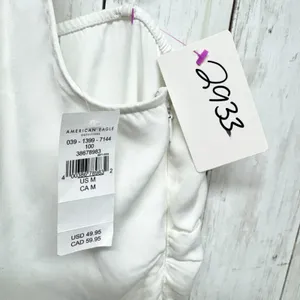 New American Eagle Dress Women Size Medium White Halter Mini Slip Side Ruching‎ thumbnail 2