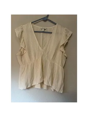 Express Women's Ivory Embroidered Ruffle Sleeve V-Neck Blouse Size M thumbnail 4