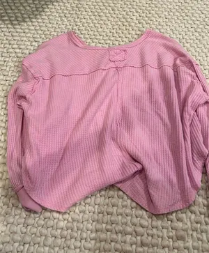 Pink Free People Off-The-Shoulder Waffle Knit Sweater thumbnail 2