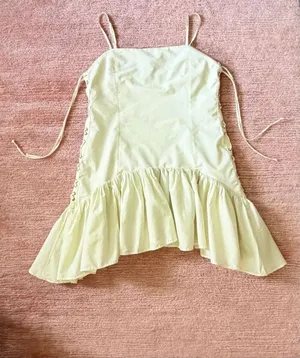 Zara S Yellow Cotton Peplum Mini Dress Lace Up Sides Adjustable Straps thumbnail 2