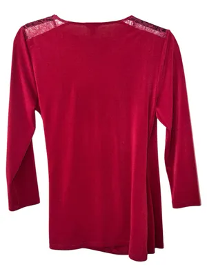 Ann Taylor Burgundy Faux Wrap Lace Shoulder Top – Medium – EUC thumbnail 3