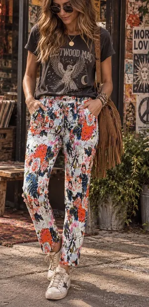 7 For All Mankind Indie Floral Skinny Jeans Statement Boho Orange Blue Size 30 thumbnail 1