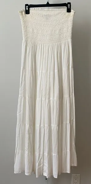 Nation AK Outfits Rayon Boho Coastal Smocked Tiered Maxi Dress Small White thumbnail 1