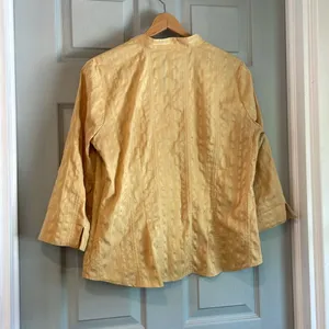 Christopher & Banks Women's L Vintage Y2K Yellow Gold Fall Office V-Neck Blouse thumbnail 3