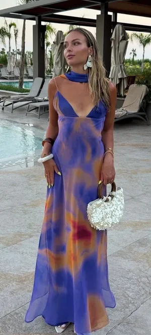 Zara Vibrant Multicolor Maxi Dress halter scarf flowy bodycon evening party thumbnail 1