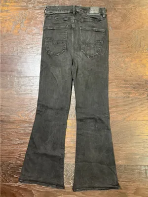 American Eagle High Rise Flare Jeans 6 Regular Black Stretch Button Fly thumbnail 2