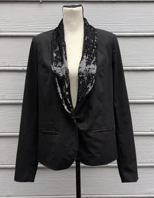 NWT Forever 21 Black Blazer | Sequin Lapel Black Blazer thumbnail 1