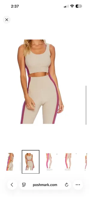 Tan ribbed neon stripe legging beach riot active set thumbnail 3