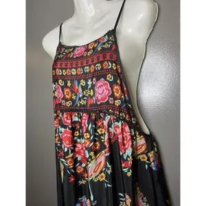 Be Passion Dress Womens Small Black Multicolor Floral Peacock Maxi Boho Sundress thumbnail 5