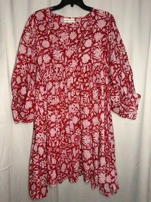 Daughters of India Kyra Mini Dress‎ Saffron Red White Floral Size XL thumbnail 2