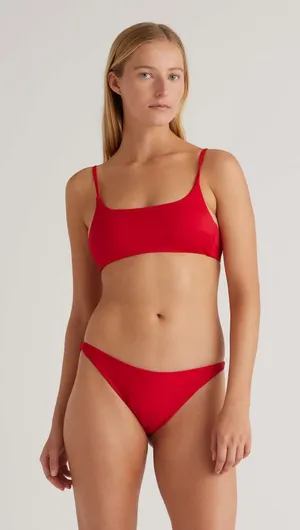 Quince Italian Scoop‎ Neck Bikini Top Cherry Red NEW Womens XS thumbnail 1