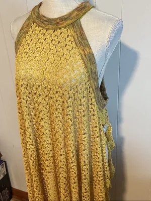 Free People Yellow Crochet Swim Coverup Halter thumbnail 2
