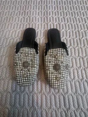 Black & White Houndstooth Embellished Slip-On Loafers thumbnail 2