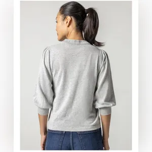 LILLA P rib trim puff sleeve‎ sweater in light blue sz XS thumbnail 7