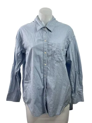 Aritzia Wilfred Blue Striped Long Sleeve Relaxed Curve Hem Button Down Shirt XS thumbnail 1