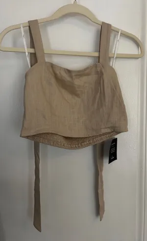Lulus Linen Halter Crop Top S thumbnail 1