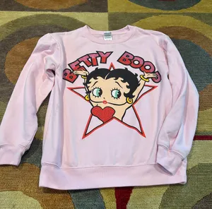 Betty Boop Light Pink Crewneck Sweatshirt Rhinestone Y2K Style Women’s Small thumbnail 1
