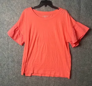 Loft Women Size XL Short ruffle polka dots sleeve basic‎ tee shirt thumbnail 1