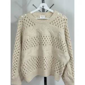 Allie Rose Cream Cable Knit Open Stitch Sweater Womens Size M Oversized Crochet Pullover thumbnail 4
