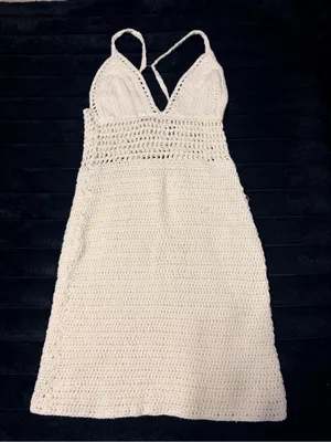 emory park Cream Crochet Halter Dress thumbnail 2