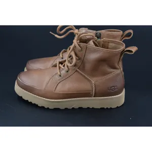 UGG Deconstructed Lace Leather Side Zip Boots Women Brown Good Size 6 Toe Round thumbnail 3