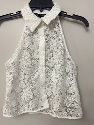 Zara White Lace Halter Collared Camisole thumbnail 2