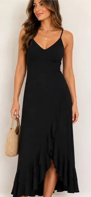 Younique Black High-Low Ruffle Slip Dress- Medium thumbnail 1