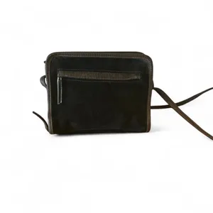 Vintage Black suede crossbody purse with leather‎ trim thumbnail 2