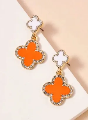 Game Day Enamel Clover Dangling | Earrings-Orange & White thumbnail 1