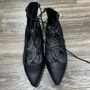 Topshop Ghillie Black Pointed Toe Lace Up Flats thumbnail 2