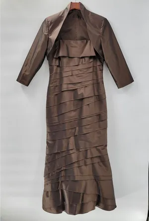 Rina di Montella Silk Jacket Dress 2 Pc 10 Brown Trumpet Tiered Mother of Bride thumbnail 1