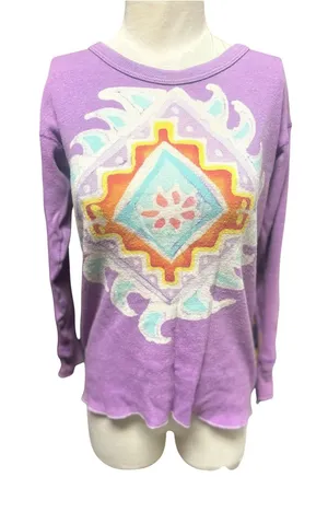 Vintage 70s 80s purple batik thermal top Size Small thumbnail 1