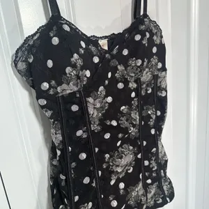 Floral Lace Corset Cami Top Black Polka Dot Med Fairy Grunge Whimsigoth Coquette thumbnail 3