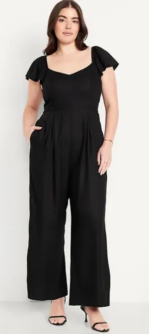 Old Navy NWT Black Wide-Leg Jumpsuit with Pockets & Flutter Sleeves Size L thumbnail 1
