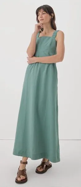 Pact linen organic cotton blend canopy tank maxi dress in blue spruce thumbnail 1