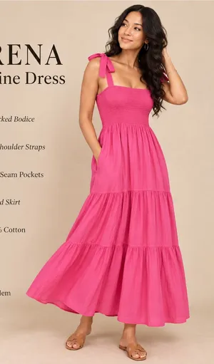 XiRENA Lorraine Pink Smocked Tie Strap Cotton Maxi Dress XS thumbnail 1
