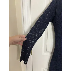 Navy Blue Floral Lace Body Con Long Sleeve Dress Y2K Club M Off Shoulder USA thumbnail 8