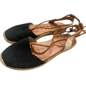 Musse & Cloud Suede Size 8 Lace Up Ankle Espadrille Sandals Black Resort thumbnail 4