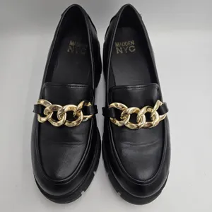 Steve Madden Y2K Madden NYC Loafers Womens 9 Black Chunky Gold Chain Lug Sole Platform Heels thumbnail 8