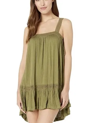 Free People Sweet Thing Tunic Mini Dress Lace-Up Side Ties Moss Medium green thumbnail 12