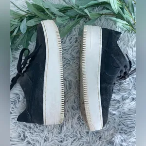 Nike Womens Air Force 1 Sage Night Black Suede Chunky Platform Sneakers thumbnail 4