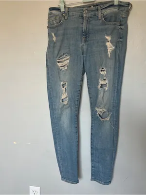 7 For All Mankind Light Blue Distressed Skinny Jeans thumbnail 2