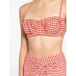 Reformation Alana Red Gingham Bustier Crop Top Sweetheart Neck Viscose Size 6 thumbnail 2