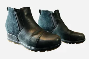 Women’s 8.5 SOREL Evie Bootie Leather Pull-On‎ Ankle Black Chelsea Boots ExCon thumbnail 1